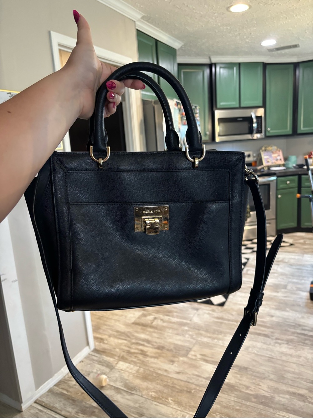 Michael Kors Black Saffiano Leather Satchel with Gold Hardware